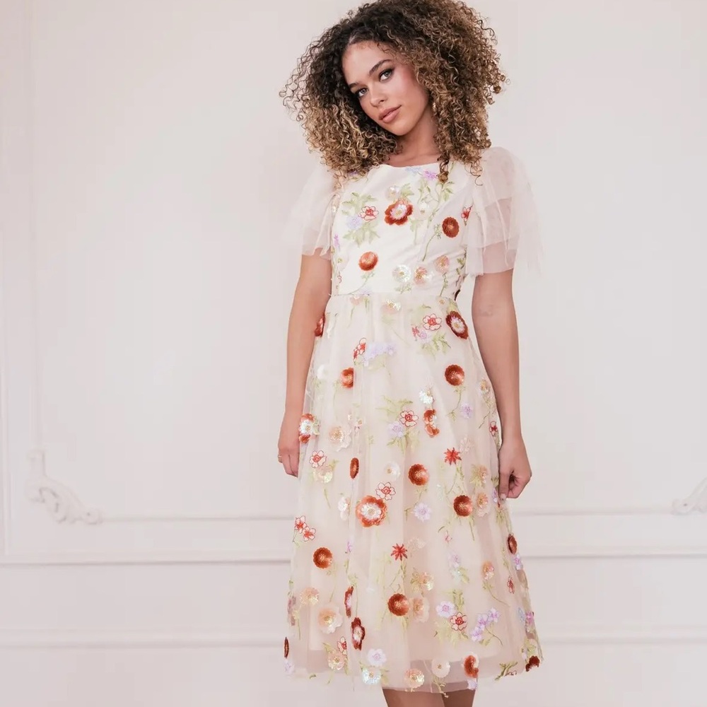 JessaKae Cream Floral Midi Dress